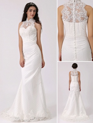Vintage Inspired Illusion Neck Sheath/Column Wedding Dress With Lace Overlay Exclusive_1