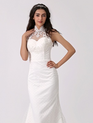 Vintage Inspired Illusion Neck Sheath/Column Wedding Dress With Lace Overlay Exclusive_6
