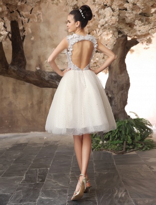 Ivory Backless Lace Applique Tulle Sequins Wedding Dress Exclusive_5