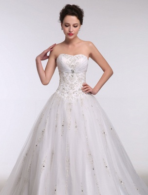 Ball Gown Wedding Dress Sweatheart Strapless Embroidered Beading Sequins Bridal Gown Chapel Train Bridal Dress_4