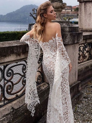 Lace Wedding Dress Mermaid Wedding Dress V Neck Long Sleeve Sexy Bridal Dresses_2