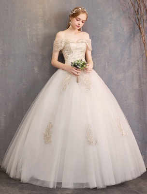 Princess Wedding Dress Ivory Lace Applique Off The Shoulder Short Sleeve Bridal Gown_5