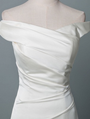 Robe de mariée vintage sirène sur l'épaule sans manches en satin plissé avec train robes traditionnelles pour la mariée_3