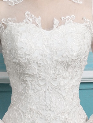 Mermaid Wedding Dresses Long Sleeve Ivory Lace Illusion Train Bridal Gowns_6