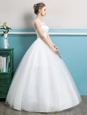 Robes de mariée princesse robe de bal Tulle dos nu ivoire perles étage longueur robe de mariée_3