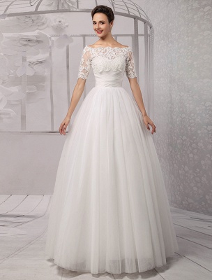 Tull Off-The-Shoulder Ball Gown Wedding With A Lace Wrap Exclusive_2