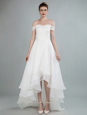 Simple Wedding Dress A Line Off The Shoulder Sleeveless Lace Bridal Dresses With Train Exclusive_5