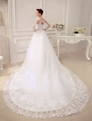 Princess Wedding Dresses Long Sleeve Bridal Gown Lace Applique Sequin Beaded Illusion Ball Gown Bridal Dress With Train Exclusive_4