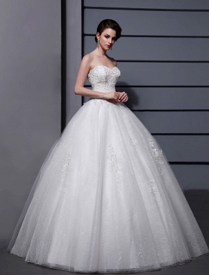 Wedding Dresses Ball Gown Strapless Bridal Dress Ivory Sweetheart Neckline Tulle Applique Beaded Wedding Gown_2