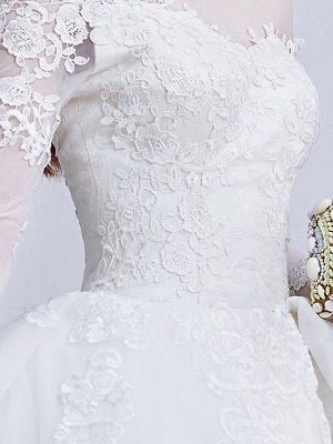 Spitze Brautkleid Prinzessin Brautkleid Weiß Schulterfrei Applique Illusion Herz Zurück Design Luxus Brautkleid Mit Kathedrale Zug_5