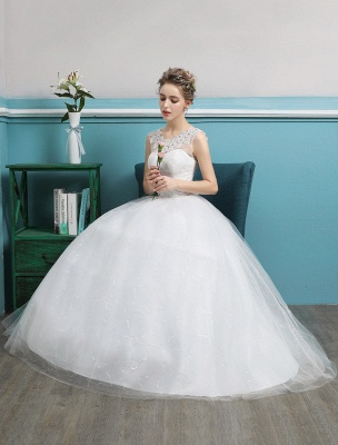 Robes de mariée princesse robe de bal Tulle dos nu ivoire perles étage longueur robe de mariée_6