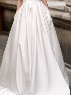 Vintage Wedding Dress 2021 A Line Bateau Neck Sleeveless Floor Length Satin Bridal Gown_5