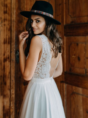 Simple Wedding Dress A-Line Bridal Dresses V-Neck Backless Sleeveless Bridal Gowns_6