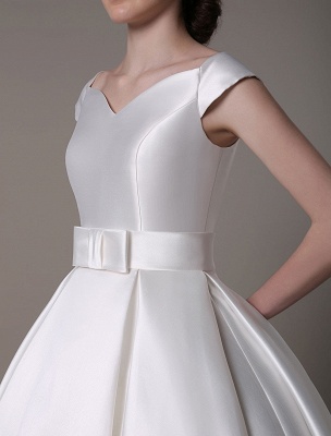 Ivory Wedding Dresses 2021 Short Satin Knee Length Bow Sash Retro Bridal Dress Exclusive_12