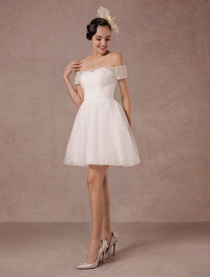 Vestido de novia corto de encaje fuera del hombro Mini vestido de novia vintage de una línea_5