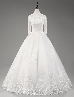 Robes de mariée princesse dentelle hors de l'épaule robe de mariée demi-manche étage longueur robe de mariée_11