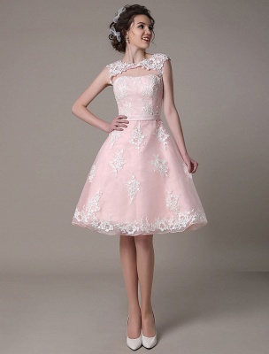 Lace Wedding Dress Cut Out Knee Length A-Line Bridal Dress With Satin Bow Exclusive_3