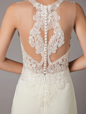 Wedding Dresses Ivory Lace Sleeveless Illusion Sheath Column Bridal Gowns With Train_9