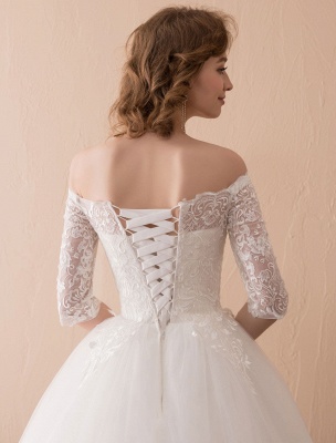 Robes de mariée princesse dentelle hors de l'épaule robe de mariée demi-manche étage longueur robe de mariée_9