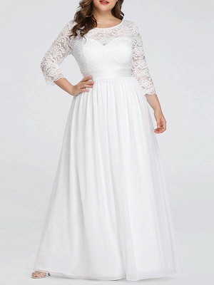 Simple Wedding Dresses Lace Chiffon Floor Length 3/4 Length Sleeves Sash Jewel Neck Plus Size Beach Bridal Gowns_1
