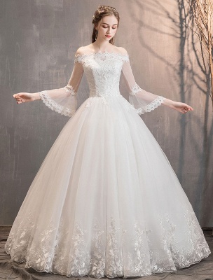 Lace Wedding Dresses Ivory Off The Shoulder Lace Applique Princess Bridal Gown_3