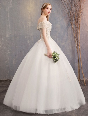 Princess Wedding Dress Ivory Lace Applique Off The Shoulder Short Sleeve Bridal Gown_7