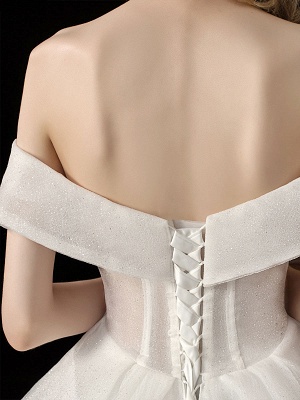 Robe de mariée robe de bal 2021 princesse silhouette cathédrale train hors de l'épaule manches courtes taille naturelle perles robes de mariée à paillettes_7