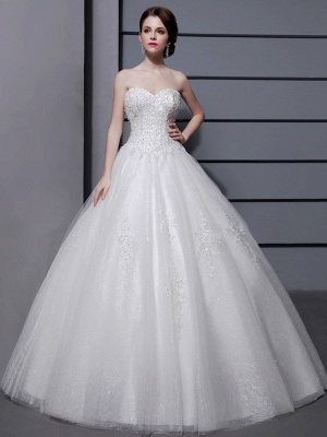 Wedding Dresses Ball Gown Strapless Bridal Dress Ivory Sweetheart Neckline Tulle Applique Beaded Wedding Gown_1
