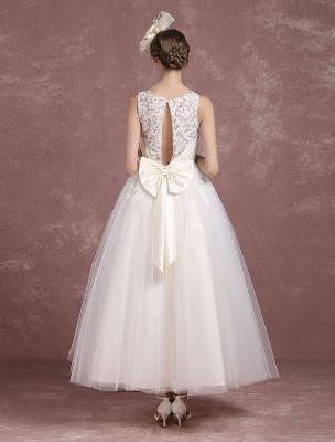 Vintage Wedding Dress Ivory Tulle Bridal Gown Back Split Bateau Lace Illusion Neckline Ankle Length Princess Bridal Dress With Bow Sash Exclusive_7