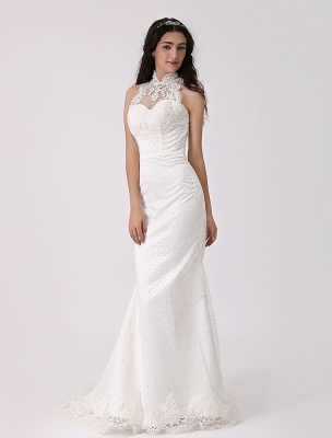 Vintage Inspired Illusion Neck Sheath/Column Wedding Dress With Lace Overlay Exclusive_3