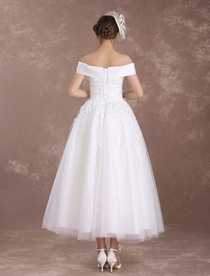 Short Wedding Dresses Off The Shoulder Vintage Bridal Dress 1950'S Lace Applique Tulle Tea Length Ivory Wedding Reception Dress Exclusive_7