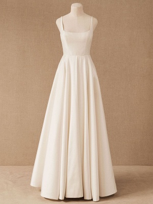 Simple Wedding Dress With Train Satin Fabric Strapless Sleeveless Pockets A-Line Bridal Gowns_4
