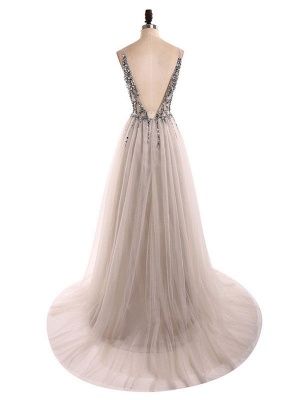 Boho Wedding Dress 2021 A Line Deep V Neck Sleeveless Straps Split Front Floor Length Prom Dresses_4