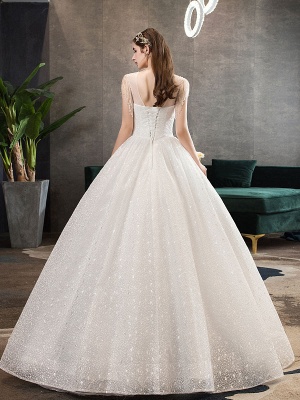 Princesse-Mariage-Robes-Ivoire-Illusion-Cou-Perlé-Sans Manches-Plancher-Longueur-Bridal-Robe_4