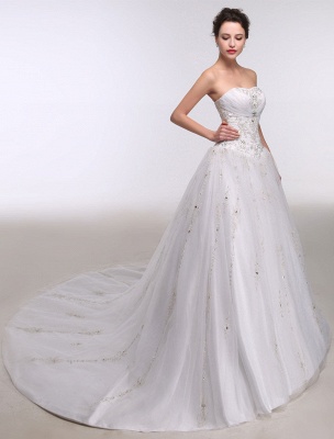 Ball Gown Wedding Dress Sweatheart Strapless Embroidered Beading Sequins Bridal Gown Chapel Train Bridal Dress_7