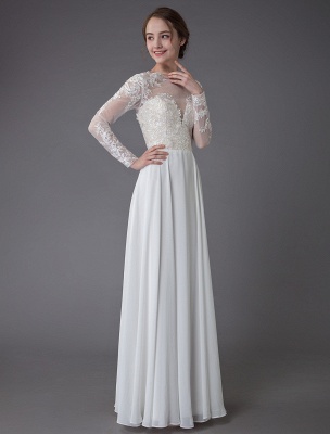 Boho Wedding Dresses Chiffon Jewel Long Sleeve Pleated A Line Beach Bridal Gowns Exclusive_6