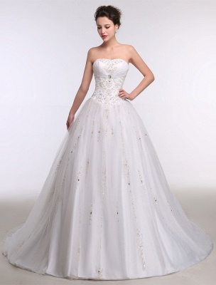 Ball Gown Wedding Dress Sweatheart Strapless Embroidered Beading Sequins Bridal Gown Chapel Train Bridal Dress_3