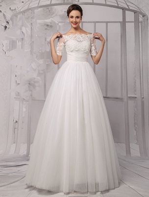 Tull Off-The-Shoulder Ball Gown Wedding With A Lace Wrap Exclusive_3