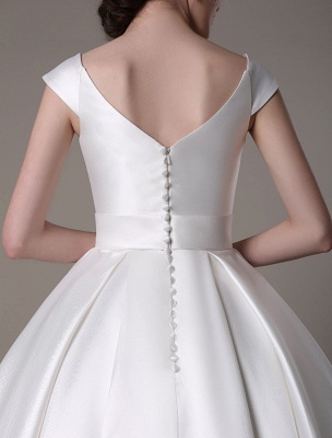 Ivory Wedding Dresses 2021 Short Satin Knee Length Bow Sash Retro Bridal Dress Exclusive_13