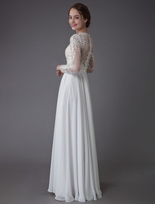 Boho Wedding Dresses Chiffon Jewel Long Sleeve Pleated A Line Beach Bridal Gowns Exclusive_9