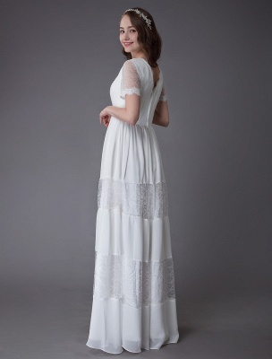 Boho Wedding Dresses Lace Chiffon Patchwork Ivory Short Sleeve Gypsy Maxi Beach Bridal Gowns Exclusive_8