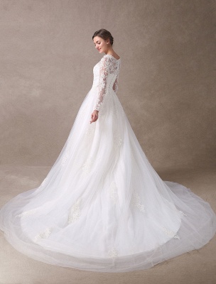 Wedding Dresses Princess Ball Gowns Ivory Long Sleeve Lace Applique Beading Chapel Train Bridal Dress Exclusive_7