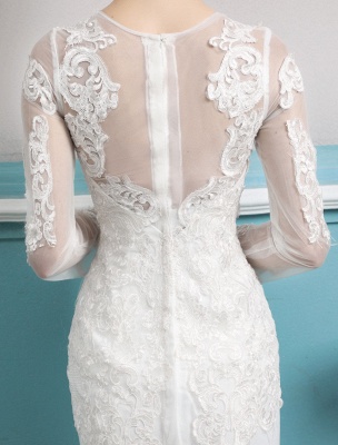 Mermaid Wedding Dresses Long Sleeve Ivory Lace Illusion Train Bridal Gowns_8
