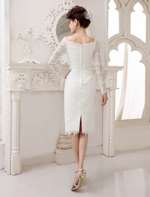 Short Simple Wedding Dresses 2021 Lace Long Sleeve Slit Ivory Knee Length Bridal Reception Dress Exclusive_4