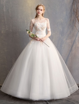 Ball-Gown-Princess-Wedding-Dresses-Ivory-Half-Sleeve-Backless-Applique-Bridal-Dress_2