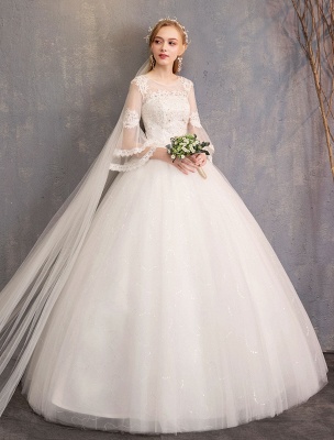 Ball Gown Wedding Dresses Tulle Jewel 3/4 Length Sleeve Floor Length Princess Bridal Gown_1