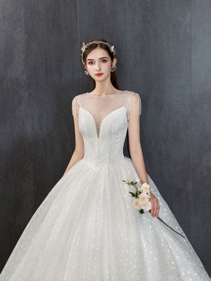 Princesse-Mariage-Robes-Ivoire-Illusion-Cou-Perlé-Sans Manches-Plancher-Longueur-Bridal-Robe_5