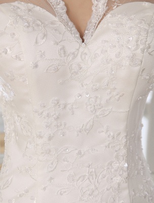 Ivory Mermaid V-Neck Lace Court Train Bridal Wedding Dress_6