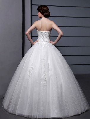 Wedding Dresses Ball Gown Strapless Bridal Dress Ivory Sweetheart Neckline Tulle Applique Beaded Wedding Gown_4