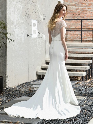 Wedding Dress Short Sleeves Illusion Neck Beaded Mermaid Bridal Gowns_2